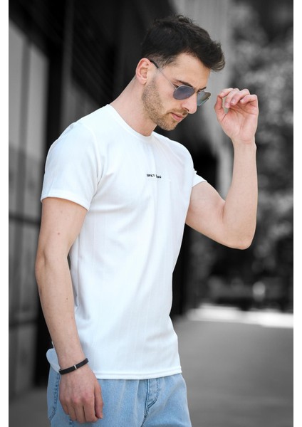 Expect Slim Fit Likralı Bisiklet Yaka Baskılı Erkek Tshirt