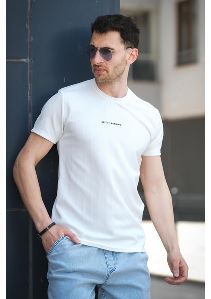 Expect Slim Fit Likralı Bisiklet Yaka Baskılı Erkek Tshirt modelleri