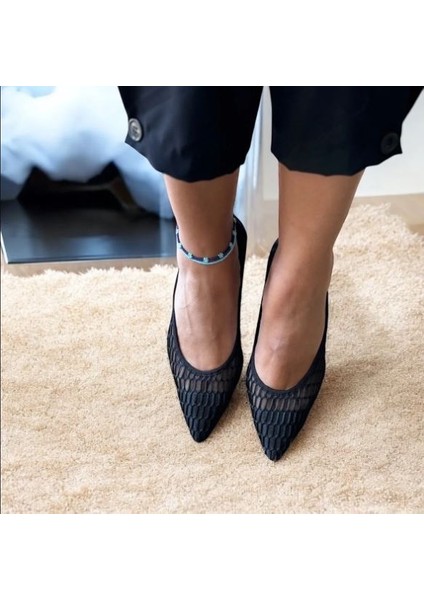 Siyah File Rahat Kadın Alçak Ökçe Stiletto