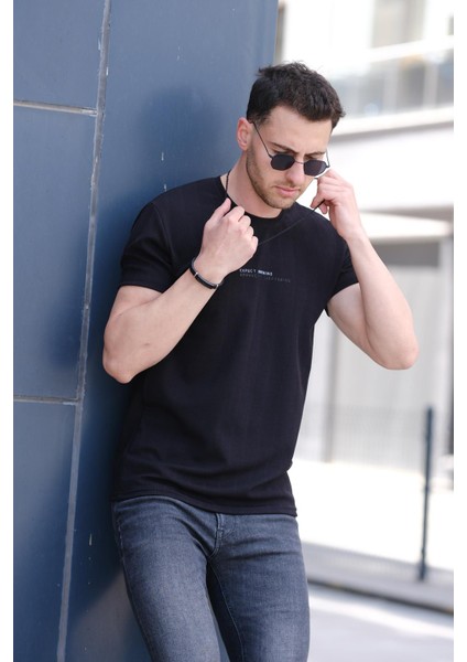 Expect Slim Fit Likralı Bisiklet Yaka Baskılı Erkek Tshirt