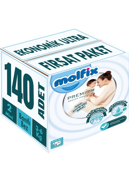 Premium Bebek Bezi Beden:2 (3-6 kg) Mini 140 Adet