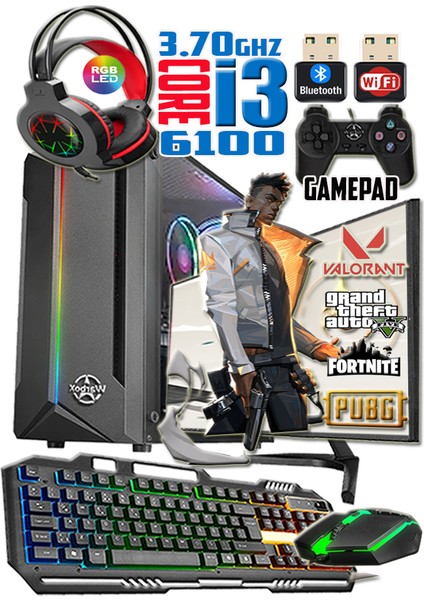 Mars I3 6100 TURBO:3.70GHZ 8gb Ram 240GB SSD 250GB HDD R7 240-4GB E.kartı 22" Monitör Masaüstü Bilgisayar