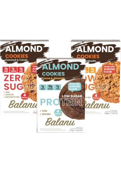 Zero Sugar & Low Sugar & Proteinli Badem Unu Kurabiyesi 3lü Set