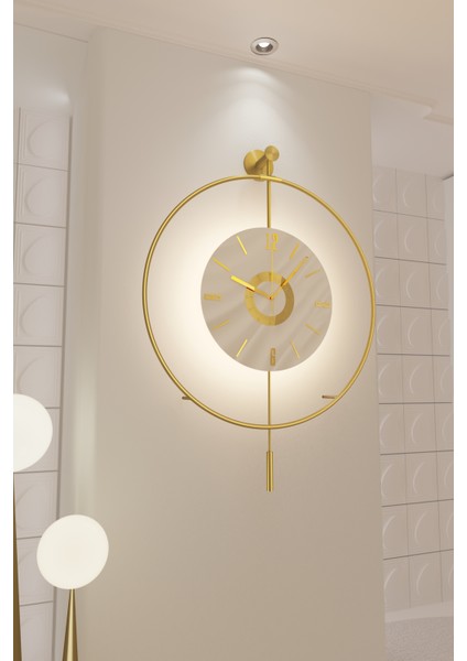 (Büyük Boy-50*75 cm)Kadran Iskandinav Kristal Gold(Kırılmaz Göbek)(Led Için 3ADET Pil Gelmektedir)Metal Duvar Saati