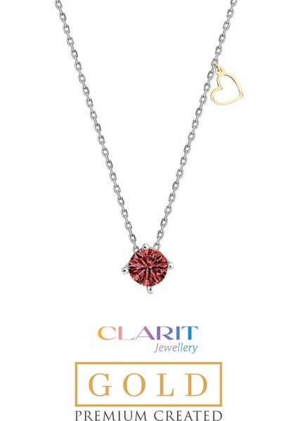 Created Rhodolite Taşlı Clarit Serisi 8 Ayar Beyaz Altın Kolye