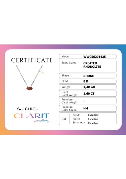 Created Rhodolite Taşlı Clarit Serisi 8 Ayar Beyaz Altın Kolye