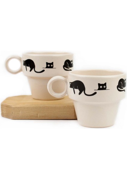 Kara Kedi 2'li Espresso Bardak Seti - Hediye Seramik Fincan