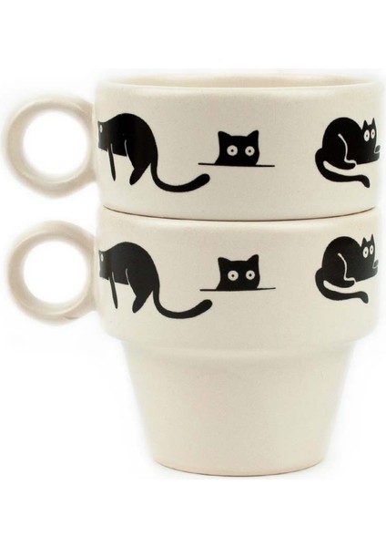 Kara Kedi 2'li Espresso Bardak Seti - Hediye Seramik Fincan