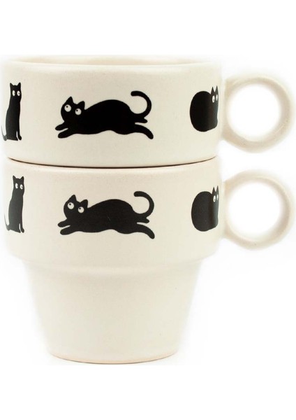 Kara Kedi 2'li Espresso Bardak Seti - Hediye Seramik Fincan