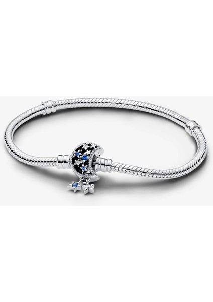 Pandora Moments Işıltılı Ay Klipsli Yılan Zincirli Bileklik 925 Ayar Gümüş