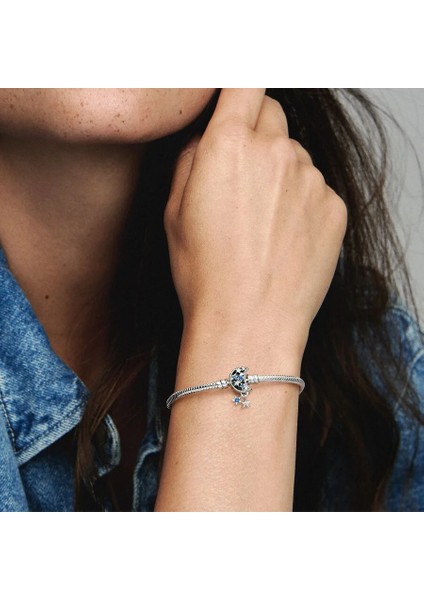 Pandora Moments Işıltılı Ay Klipsli Yılan Zincirli Bileklik 925 Ayar Gümüş