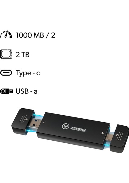 DK01 USB-A/Type-C 1000/900Mb/s 2TB 22x42 M.2 NVMe Taşınabilir Harici SSD