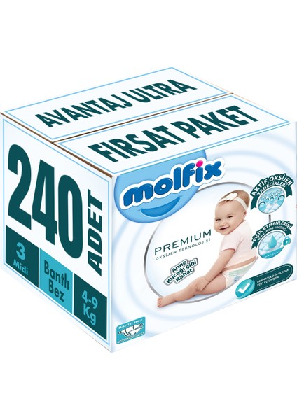 Premium Bebek Bezi Beden:3 (4-9 kg) Midi 240 Adet