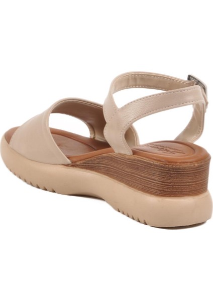 Bej Kadın Topuklu Sandalet T-003 Z