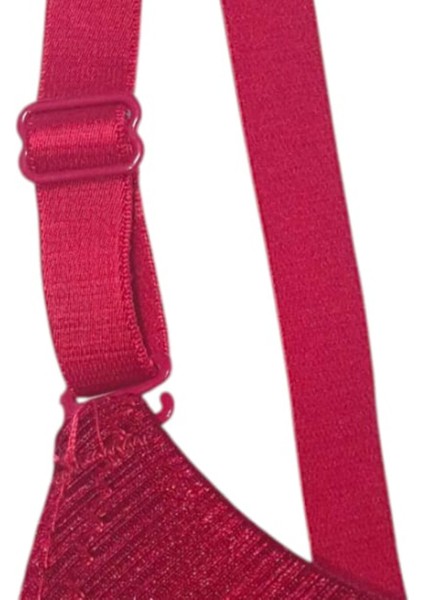 Çizgili Saten Işıltısı Koyu Bordo B Cup Push-Up Straplez Sütyen