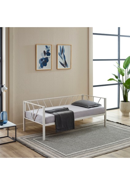 Alchera Daybed Tek Kişilik Sedir Divan Metal Karyola Beyaz