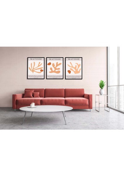 3 Parça Çerçeveli Matisse Ahşap Tablo Seti, Soyut Tablo, Ev Dekoru