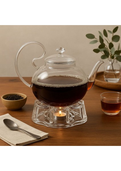 Borosilikat Lilyum Isıtıcılı Bitki Çayı Demliği 800 ml
