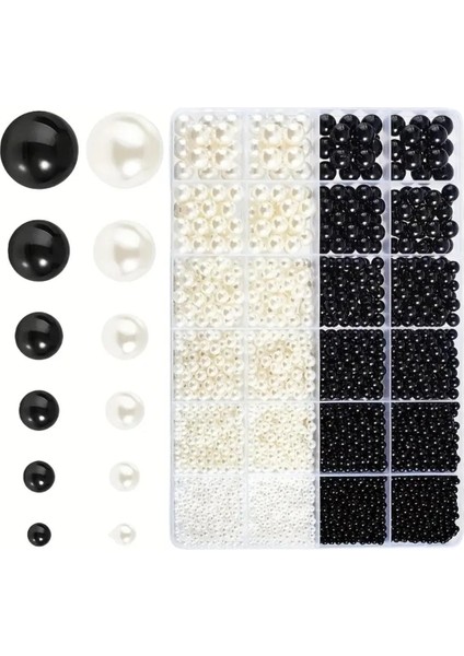 Siyah ve Krem Dev Inci Set Bileklik Kolye Takı Yapım Malzemeleri