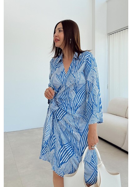 Mavi Desenli Elbise modelleri