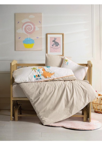 Punch Nakışlı Bebek Nevresim Takımı Kiddo Krem