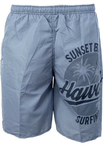 Erkek Deniz Havuz Şortu Sportif Baskılı Beli Lastikli ve Bağcıklı Cepli Sututmayan Rahat