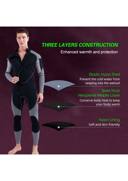 3mm Neopren Wetsuit Erkekler Için Ön Zip Tam Vücut Dalgıç Kıyafeti Dalış Sörf Tüplü Dalış Yüzme (Yurt Dışından) fiyatları