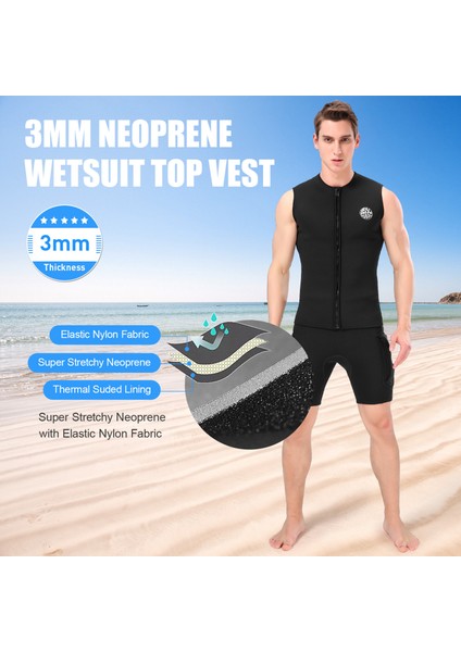 3mm Neopren Wetsuit Üst Yelek Termal Sıcak Kolsuz Yelek Dalış Sörf Yüzme Yelken (Yurt Dışından)