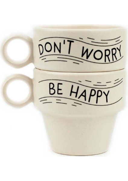 Don't Worry Be Happy 😄 2'li Espresso Bardak Seti - Hediye Seramik Fincan fiyatları