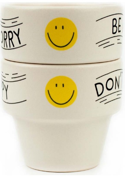 Don't Worry Be Happy 😄 2'li Espresso Bardak Seti - Hediye Seramik Fincan modelleri