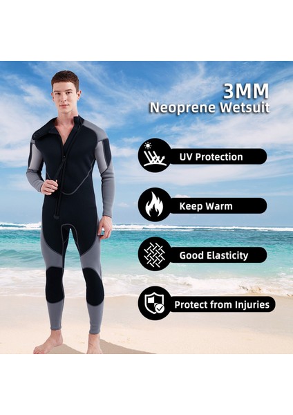 3mm Neopren Wetsuit Erkekler Için Ön Zip Tam Vücut Dalgıç Kıyafeti Dalış Sörf Tüplü Dalış Yüzme (Yurt Dışından) indirimleri