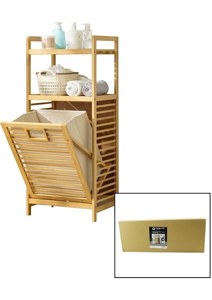 2 Raflı - Ahşap Bambu Kirli Çamaşır Çek Aç Sepeti SPT=40X30X53CM RAF=31CM+53+11=Y=95CM (4727)