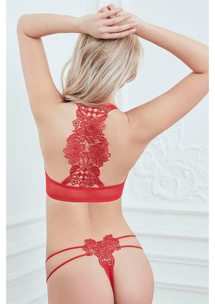 Kadın Balenli Destekli Dolgulu Askıları Çıkabilen Önden Açılan Sırt Dekolte Sütyen ve String Takım (4683) fiyatları