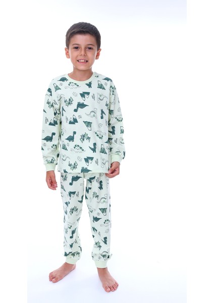 Erkek Çocuk %100 Pamuk Baskılı Pijama Takımı – Uzun Kollu, Sevimli Desenler