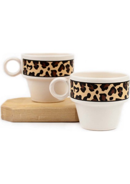 Leopar Desen 2'li Espresso Bardak Seti - Hediye Seramik Fincan