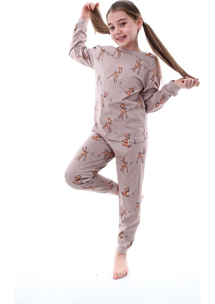 Kız Çocuk %100 Pamuk Desenli Rahat Pijama Takımı-Yumuşak ve Cilt Dostu