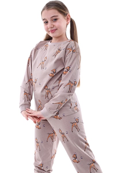 Kız Çocuk %100 Pamuk Desenli Rahat Pijama Takımı-Yumuşak ve Cilt Dostu