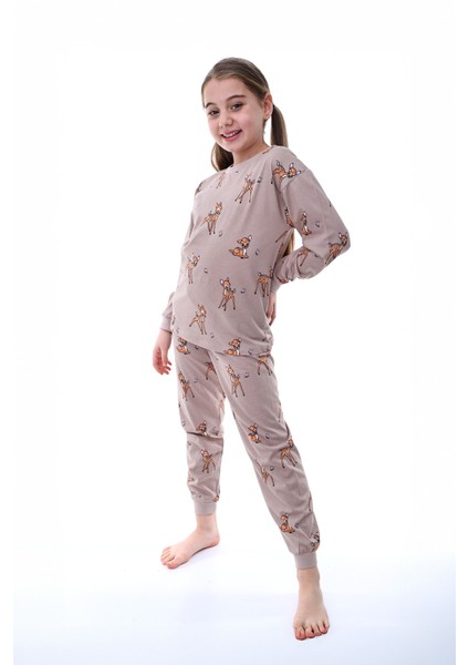 Kız Çocuk %100 Pamuk Desenli Rahat Pijama Takımı-Yumuşak ve Cilt Dostu