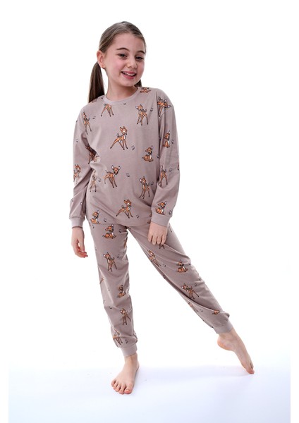 Kız Çocuk %100 Pamuk Desenli Rahat Pijama Takımı-Yumuşak ve Cilt Dostu