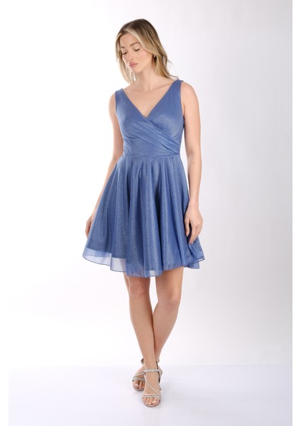 Kadın Geniş Askılı Simli Mini Abiye Elbise 22243012 modelleri
