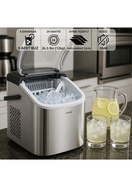 Mio FR53 Geniş Hazneli 15KG Inox 6 Dakikada Buz Yapma Makinesi