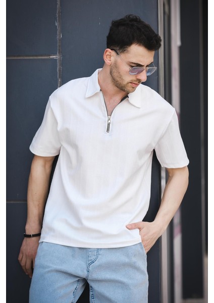 Lond Polo Yaka Jakar Kumaş Yarım Fermuarlı Erkek Tshirt fiyatları