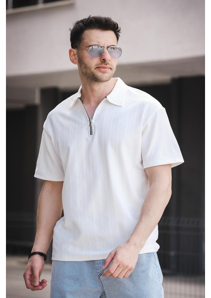 Lond Polo Yaka Jakar Kumaş Yarım Fermuarlı Erkek Tshirt modelleri