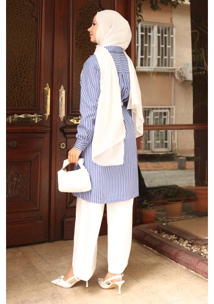 Çizgili Nakış Detaylı Takım Mavi 19261 fırsatları