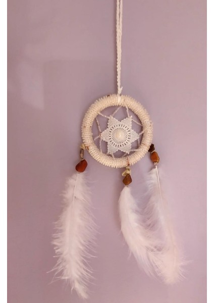 Dream Catcher Düş Kapanı Tüylü Asmalık 8cm Çap El Yapım Dantel 1 Adet