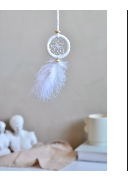 Dream Catcher Düş Kapanı Tüylü Asmalık 8cm Çap El Yapım Dantel 1 Adet