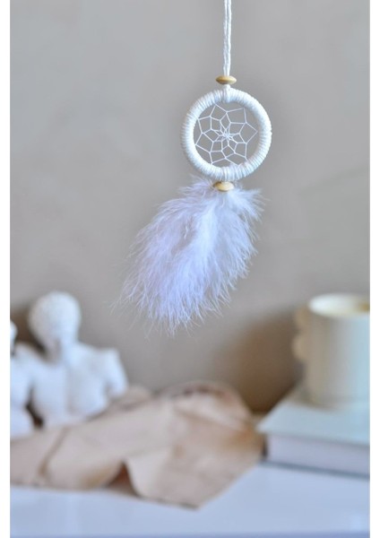 Dream Catcher Düş Kapanı Tüylü Asmalık 8cm Çap El Yapım Dantel 1 Adet