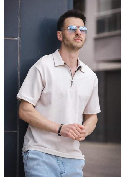 Lond Polo Yaka Jakar Kumaş Yarım Fermuarlı Erkek Tshirt fiyatları