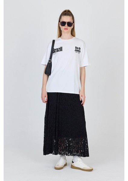 Beyaz Yazı Baskılı %100 Pamuk Oversize Tişört 6403 fiyatları