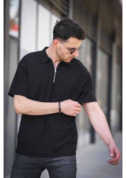 Lond Polo Yaka Jakar Kumaş Yarım Fermuarlı Erkek Tshirt modelleri